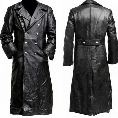 Vintage PU Leather Men's Officer Coat with Buttons - Alt Style Clothing