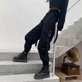 Gothic Cargo Pants with Elastic High Waist and Pockets - Loose Fit - Alt Style Clothing
