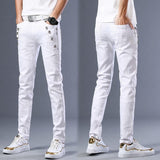 Casual Gothic Streetwear Slim Jeans with Leather Patchwork and Zipper Detailing - Alt Style Clothing