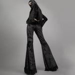 InsGoth Mall High-Waist Flared Pants with Aesthetic Sexy Lace Patchwork - Gothic Style Trousers" - Alt Style Clothing