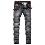 Punk Rock Motorcycle Riding Jeans with Knee Guards - Straight Leg Style