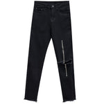 Vintage Black Punk Style Zipper Ripped High Waist Pencil Pants - Alt Style Clothing