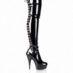 High Heel Long Over The Knee Boots Lace Up Black Gothic Luxury Pole Dance Boots - Alt Style Clothing