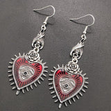Occult Dark Drop Jewelry Blood Rose Heart Oil Bat Gothic Earrings - Alt Style Clothing