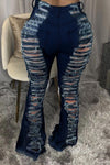 Casual Loose Blue Jeans Hollow Out Wide Leg High Waist - Alt Style Clothing