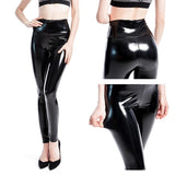 High-Waist Elastic PU Leather Leggings with Push-Up Effect - Black - Alt Style Clothing