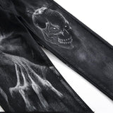 Vintage Slim Fit Men's Jeans with Dark Skull Print - Stretch Cotton Material - Alt Style Clothing