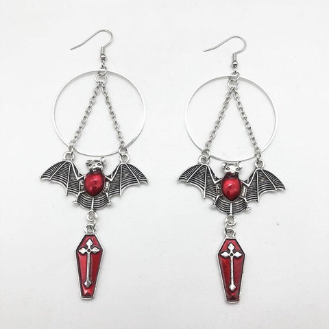 Gothic Punk Bat, Cross Coffin Earrings - Alt Style Clothing