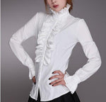 Victorian High Neck Flounce Blouse - Frilly Ruffle Cuffs and Elegant Design - Alt Style Clothing