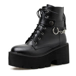 Gdgydh Gothic Leather Platform Ankle Boots with Chain Detail and Block Heel - Alt Style Clothing