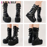 Gothic Punk Mid Calf Boots For Women With Platform Bottom Wedges