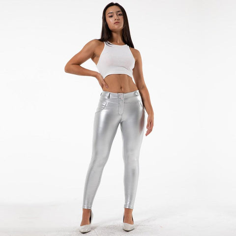 Shiny Metallic Leather Look Pants - Straight Tights Perfect for Running or Casual Wear - Alt Style Clothing