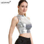 Crop Top Shiny Material Leather Sleeveless Vest