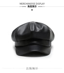 Solid color Octagonal Cap Hats Female Winter Leather - Alt Style Clothing