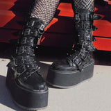 Get Your Feet in These Cool Black Gothic Style Punk Calf Motorcycle Boots with Comfy Flat Platform Heels - Alt Style Clothing