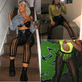 Sexy Ladies Mesh Sheer Striped Leggings - High-Waist and See-Through Design - Alt Style Clothing