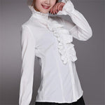 Victorian Office Ladies White Shirt High Neck Frilly Ruffle Cuffs - Alt Style Clothing