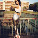 Shiny Metallic Leather Look Pants - Straight Tights Perfect for Running or Casual Wear
