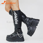 Gothic Style INS Hot Fashion Boots Women Shoes Black Wedges High Heels Buckles Platform Boots - Alt Style Clothing