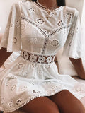 Teelynn Lace Dress Short Sleeve Mini Dress with Embroidery
