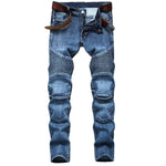 Punk Rock Motorcycle Riding Jeans with Knee Guards - Straight Leg Style