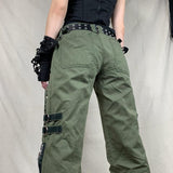 Retro Gothic Low Waist Cargo Pants with Bandage Detailing