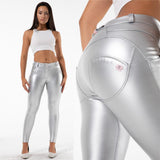 Shiny Metallic Leather Look Pants - Straight Tights Perfect for Running or Casual Wear - Alt Style Clothing