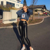 Sexy High-Waist Leather Leggings for Night Club with Hip Lifting Design - Casual Black PU Material