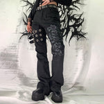 Retro Gothic Low Waist Cargo Pants with Bandage Detailing - Alt Style Clothing