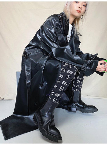 Long Oversized Reflective Shiny Waterproof Patent Leather Trench Coat - Alt Style Clothing