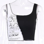 Aesthetic Punk Style Tank Top - Patchwork Design with Letter and Graphic Print