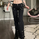 Low Waist Jeans Mall Gothic Patchwork Electro Pants - Alt Style Clothing
