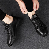 Casual Leather Shoes Male Lace-Up Genuine Leather Flats - Alt Style Clothing