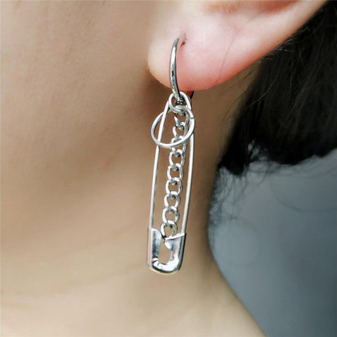 Stainless Steel Hoop Earrings Unisex Long Tassel Chain - Alt Style Clothing