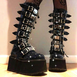 Get Your Feet in These Cool Black Gothic Style Punk Calf Motorcycle Boots with Comfy Flat Platform Heels - Alt Style Clothing