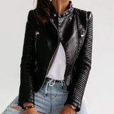 Faux Leather Motorcycle Jacket with Bodycon Fit for Casual Wear - Alt Style Clothing