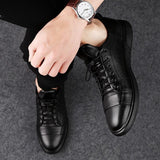 Casual Leather Shoes Male Lace-Up Genuine Leather Flats - Alt Style Clothing