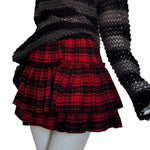 Unleash Your Dark Gothic Side with Our Ruffled Elastic Waist Striped Plaid Mini Skirt - Alt Style Clothing
