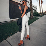 High-Waisted White Faux Leather Skinny Pants - Leather Look Fashion Leggings with Booty Lift Effect