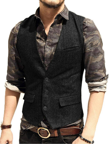 Make a Statement with V-Neck Suit Vests - Fashionable and Formal Herringbone Dress Waistcoats for Business and More