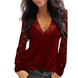 See-Through Long Sleeve Top - Deep V-Neck with Lace Trim - Alt Style Clothing