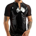 Glossy PVC Leather Short-sleeved Shirt Shaping Sheath Bodycon Patent Leather Top