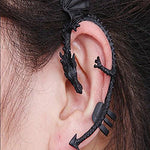 Retro Earrings Gothic Punk Etched Dragon Shape Ear Cuff No Piercing - Alt Style Clothing