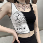 Aesthetic Punk Style Tank Top - Patchwork Design with Letter and Graphic Print