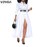 Loose Long Sleeve Shirt Dress From Vonda, Sexy Split Vintage Solid Color Perfect For The Office - Alt Style Clothing