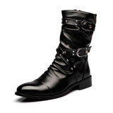 Unleash Your Inner Rebel with Pointed Toe Stage Performance Faux Leather Boots for Men - Alt Style Clothing