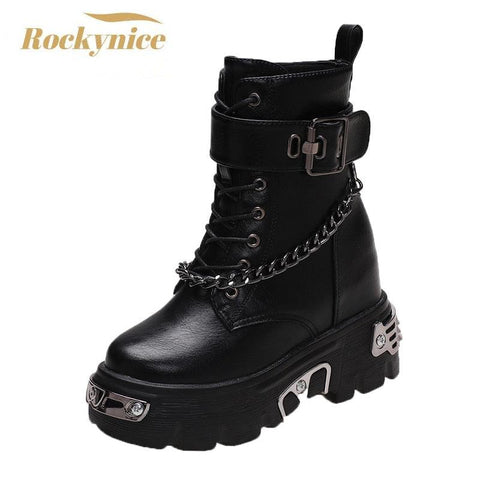Leather Platform Chain Ankle Boots Gothic Style - Alt Style Clothing