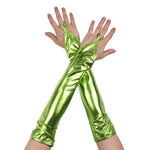 Metallic Fingerless Long Gloves in Wetlook Patent Leather