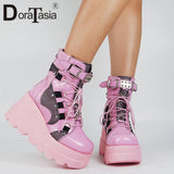 Step Up Your Style with Ladies High Platform Boots Fashion Rivet Goth High Heel Boots - Alt Style Clothing