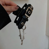 Gothic Black PU Leather Cross Chain Pendant Hair Claw Clip